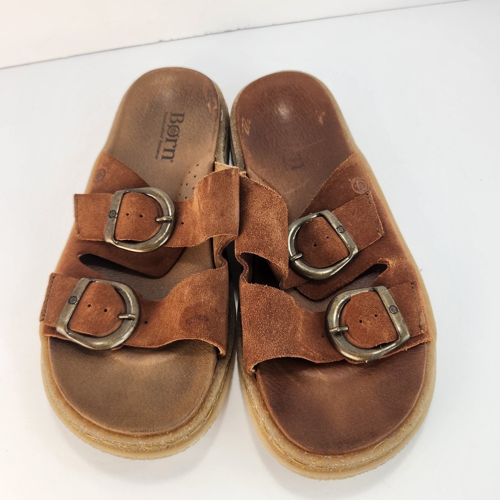 Born Women's 8 Brown Suede Double Buckle Slide Sandals Comfort Leather Shoes - Picture 7 of 8